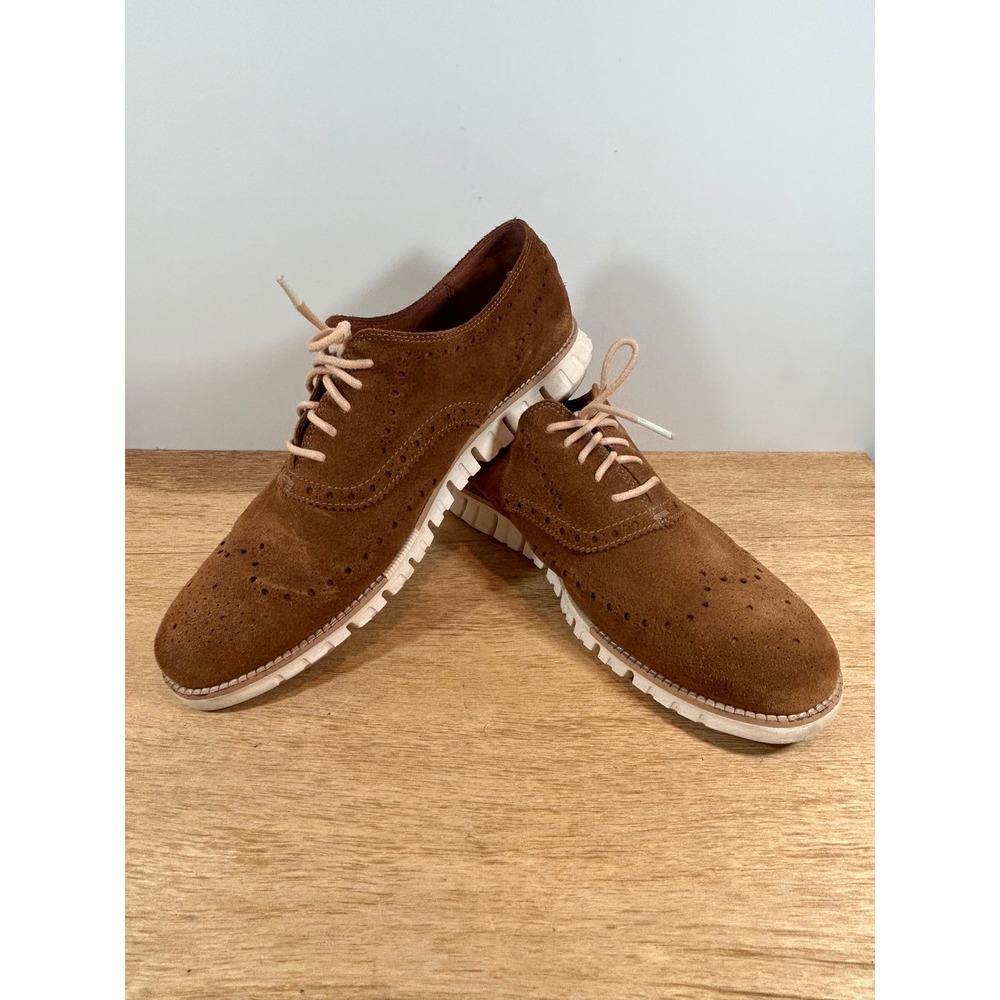 Cole Haan Zerogrand Suede Wingtip Oxford Shoes British Tan C30276 Mens 10.5 M